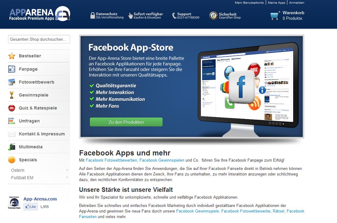 Facebook Apps bei App Arena