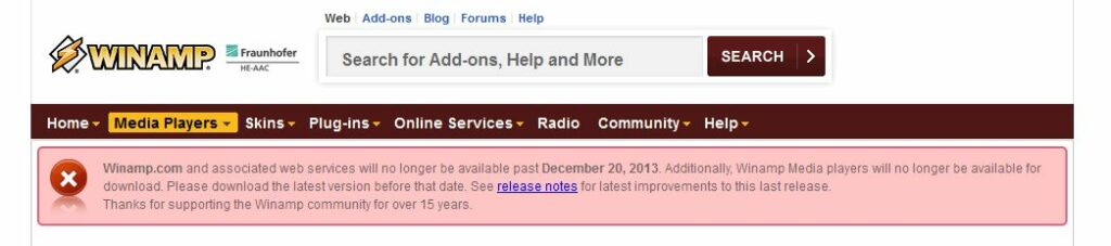 Winamp wird am 20.Dezember 2013 eingestellt