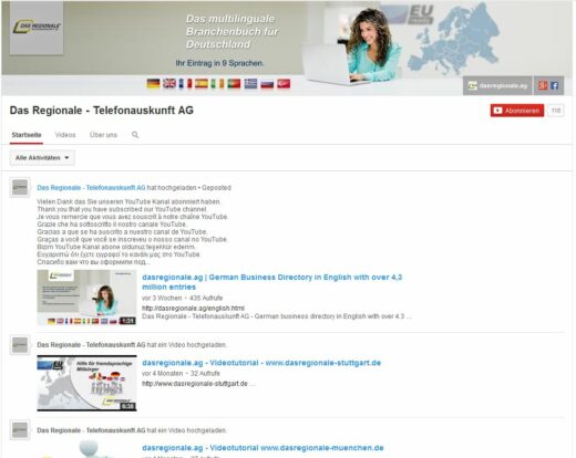 YouTube Channel: Das Regionale Telefonbu AG