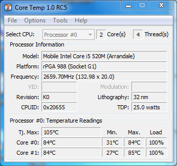 HP Elitebook 8440p Temperatur CPU