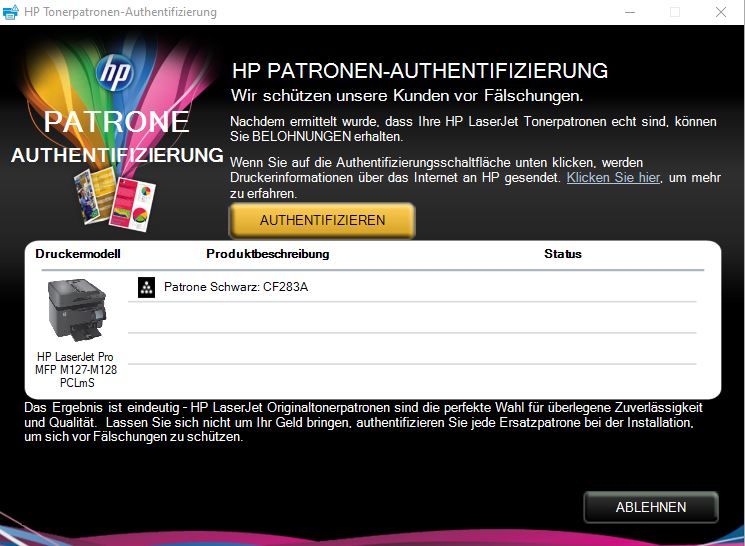 HP Treiber Meldung