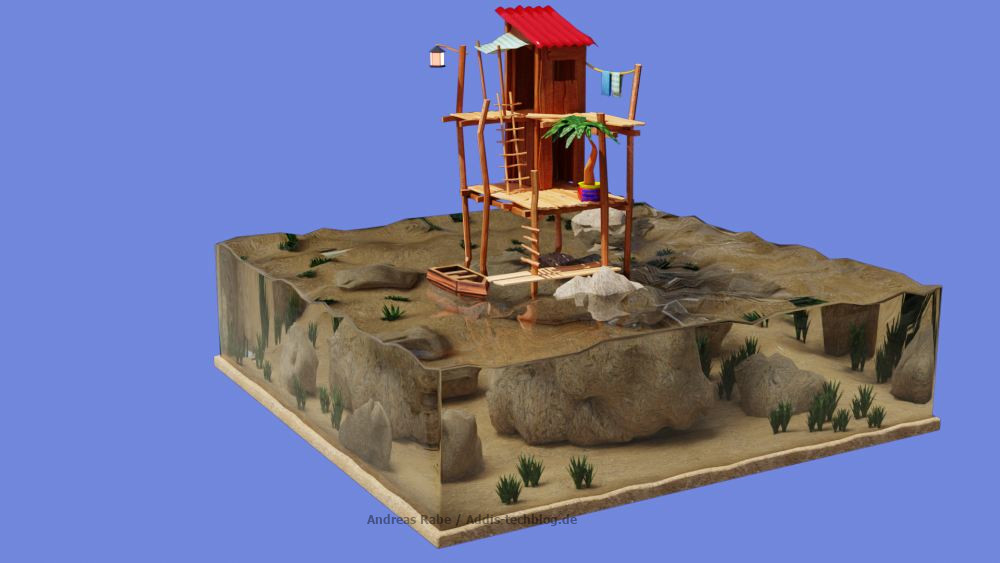Blender, Haus auf dem Meer, Boot, Grafik, Addis Techblog