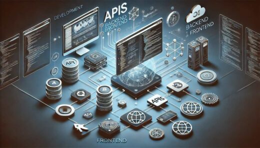 Modernes Webentwicklungskonzept mit Headless-CMS und API-Verbindungen zwischen verschiedenen Plattformen.