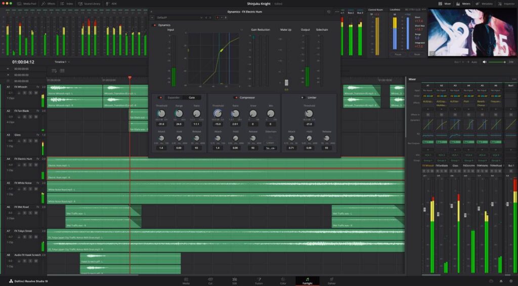 Davinci Resolve Fairlight Tonbearbeitung Benutzeroberfläche