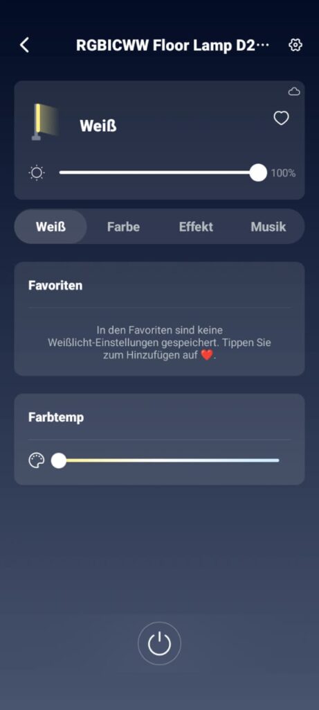 Switchbot RGBICWW Floor Lamp in der Switchbot App - Weißes Licht mit einstellbarer Farbtemperatur - Review und Test