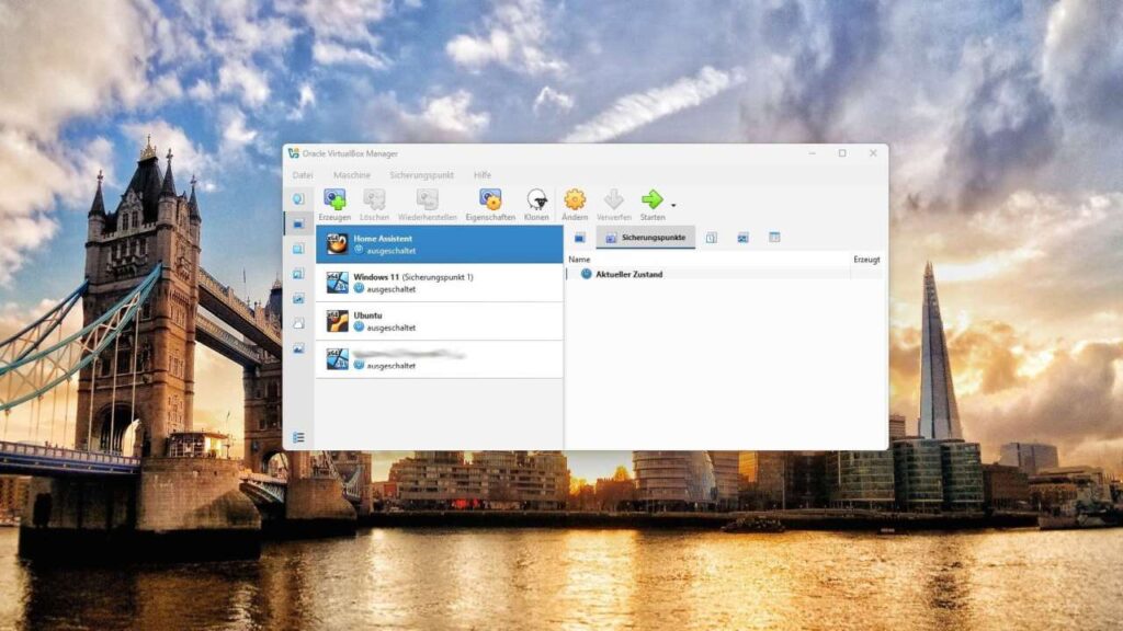 Home Assistant in VirtualBox (neben anderen virtuellen Betriebssystemen, wie Windows oder Ubuntu Linux)