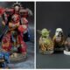 Collage mit handbemalten 3D-gedruckten Figuren: links detailreiche Resin-Miniaturen, rechts bemalte FDM-Drucke im Vergleich - 3D Printing - Addis Techblog
