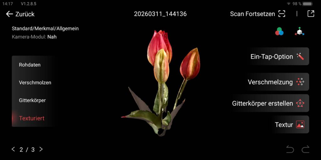 3D Scan einer Blume mit dem Miraco Plus