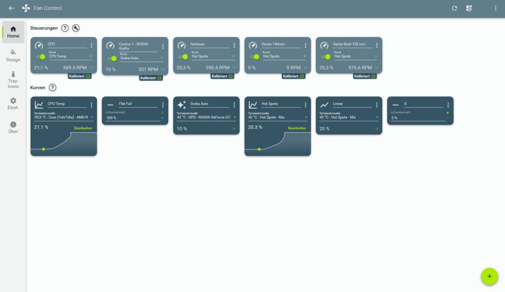 Fan Control Software Benutzeroberfläche Übersicht Controls Curves Sensors