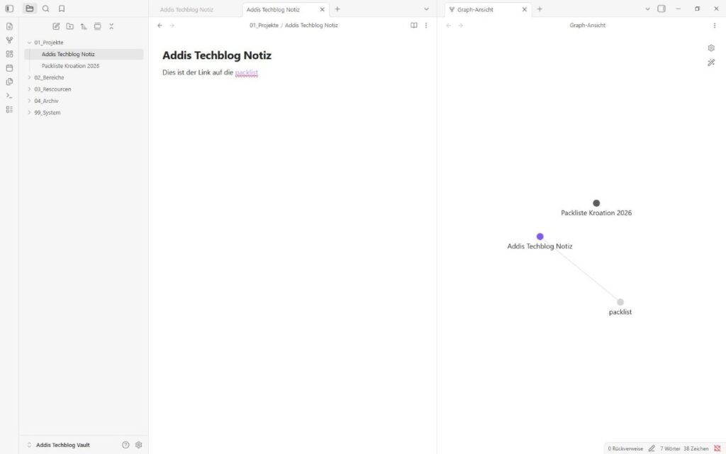 Obsidian Notiz verlinken und Autocomplete