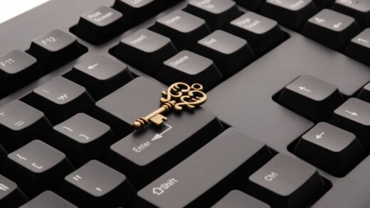 Messingfarbener Schlüssel liegt auf einer schwarzen Computertastatur – Passkey ersetzt das Passwort