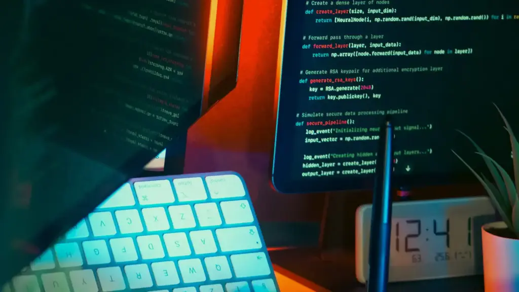 Arbeitsplatz mit mehreren Bildschirmen und beleuchteter Tastatur – Windows für Fortgeschrittene mit PowerShell und Automatisierung